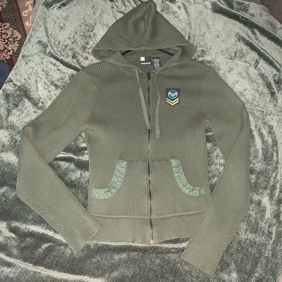 Roxy Tops - EUC L Roxy od green faux military zip up hoodie Roxy Tops - EUC L Roxy od green faux military zip up hoodie